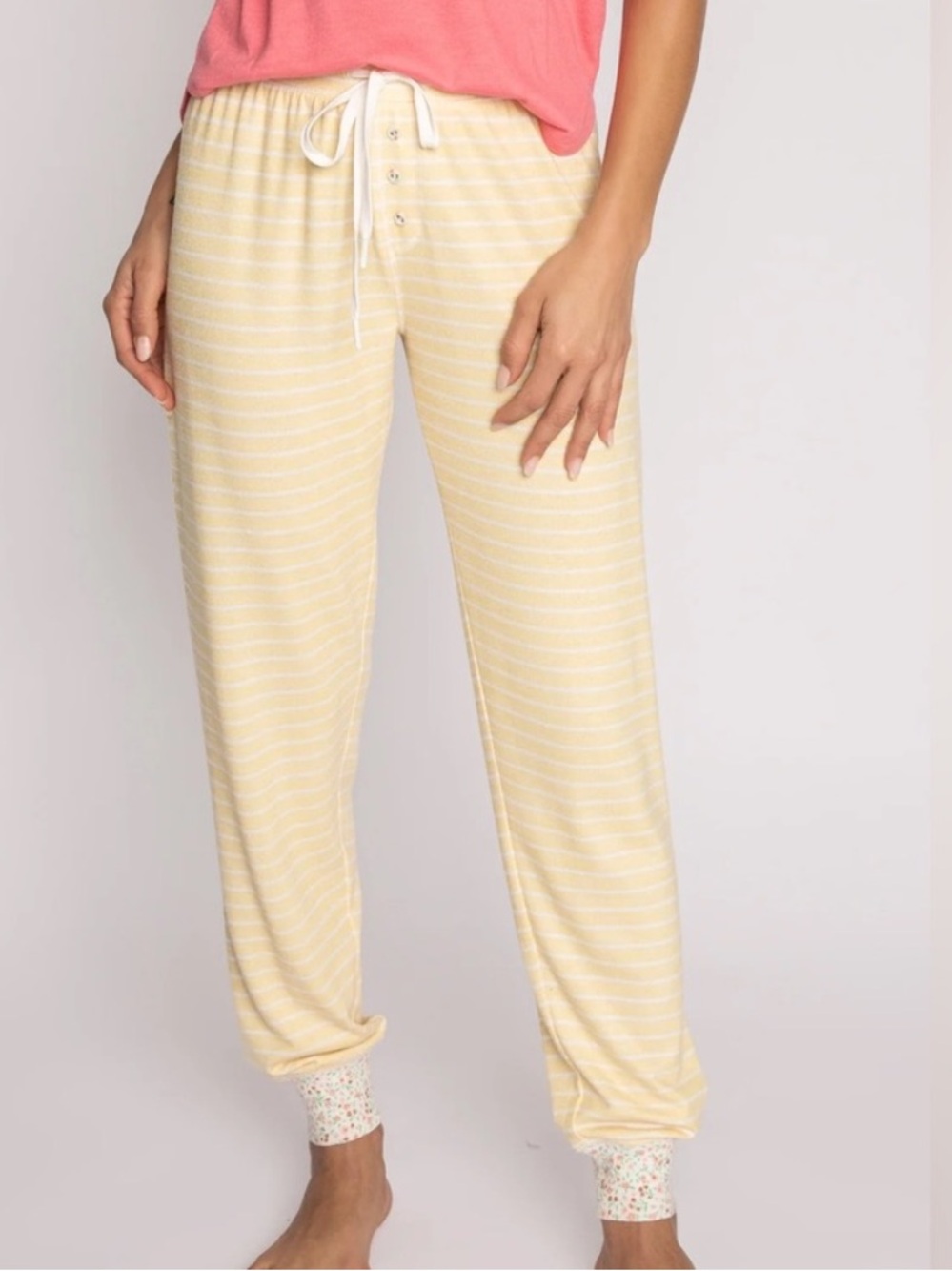PJ Salvage Small Pants Sunshine Stripe Jam Pants floral trim NWT